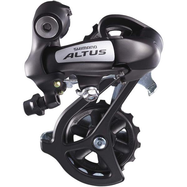Shimano Altus Rear Derailleur for mountain bikes with light action and oversized pulleys.