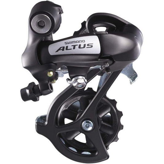 Shimano Altus Rear Derailleur for mountain bikes with light action and oversized pulleys.