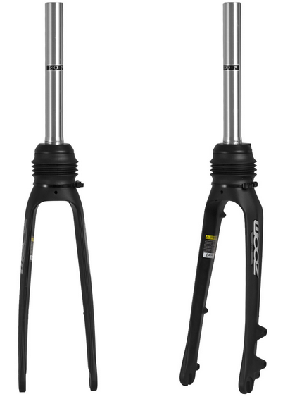 Zoom 106D Forks with 20" wheel size, coil spring, forged alloy crown, and one-piece magnesium lower leg.