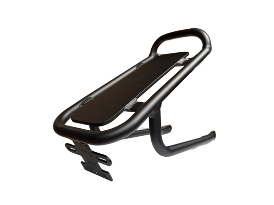 Charged F1 Hub Rear Rack with custom design for rear attachment.