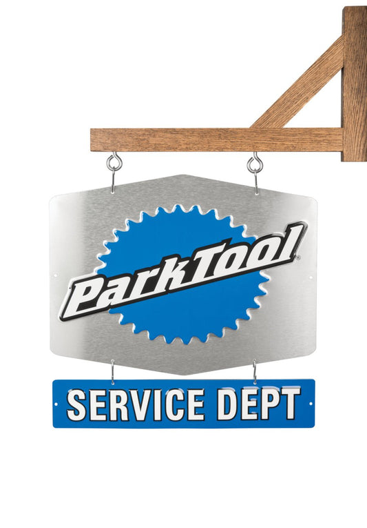 Ebike servicing sign for Park Tool Service Department.