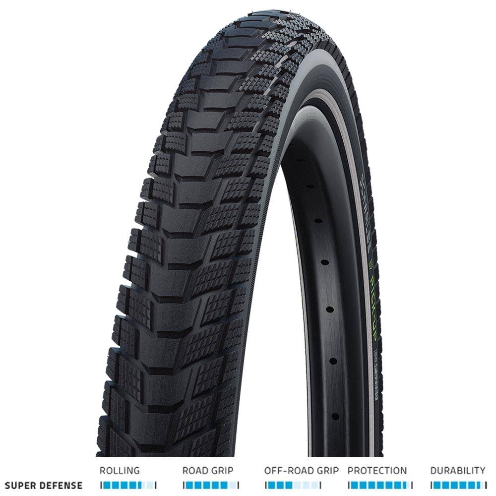 Schwalbe Pick-up Perf Super Defense 20 x 2.15 cargo tire with double carcass and ADDIX E-Compound for e-cargo bikes.