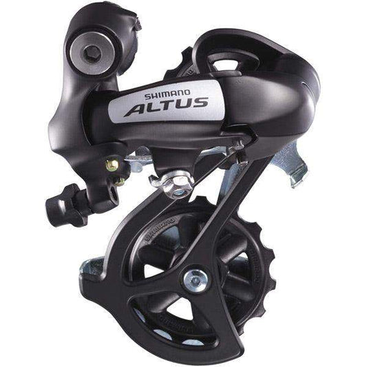 Shimano Altus Rear Derailleur for mountain bikes with light action and oversized pulleys.